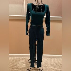 Zara Green Ribbed Slightly Crop Top and Leggings Set